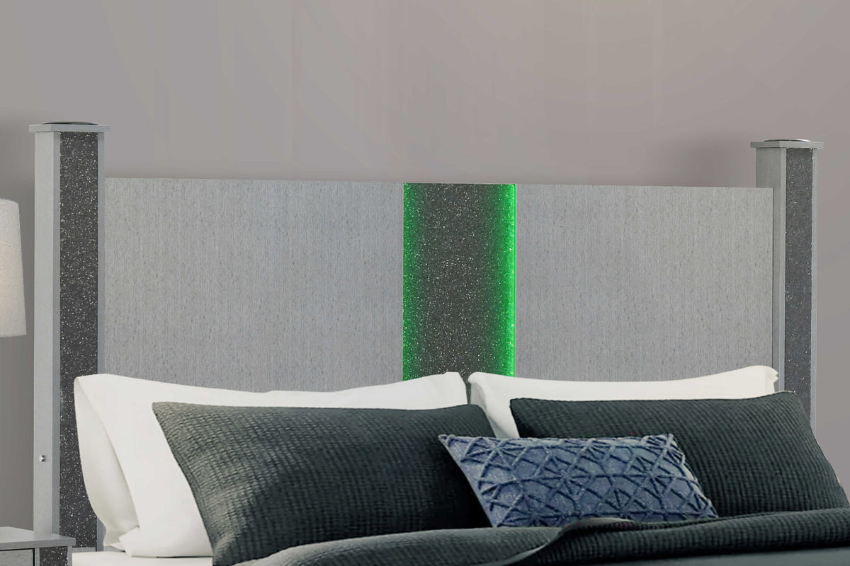 Logan Silver Panel Bedroom Set with LED Accent – Logan-Silver