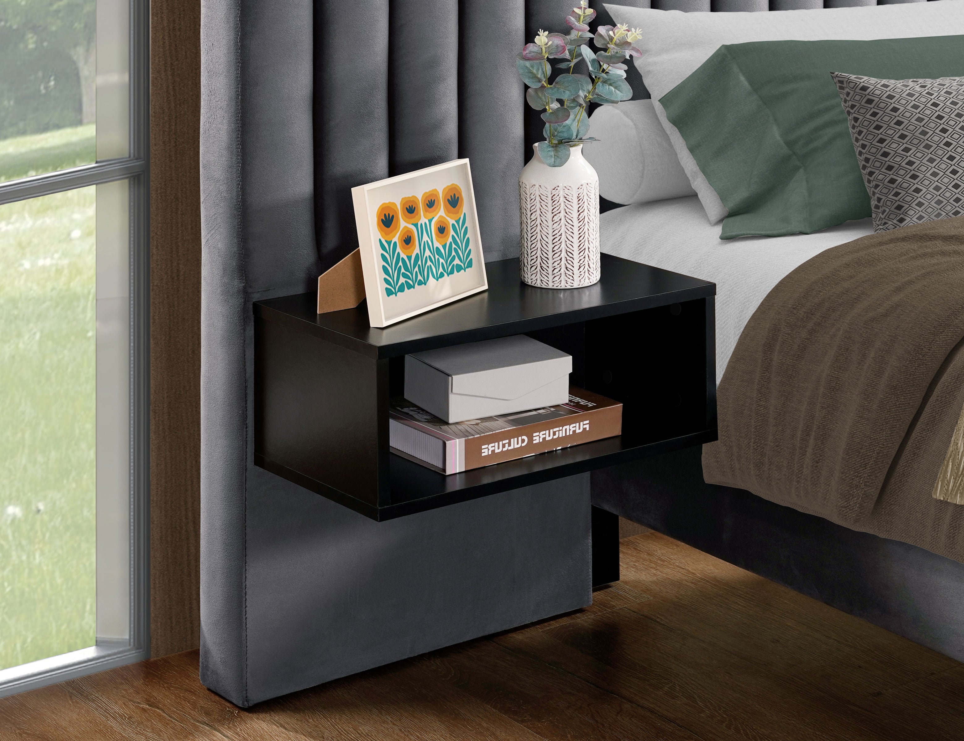 Charcoal Channel-Tufted Wingback Bed – IF-5560