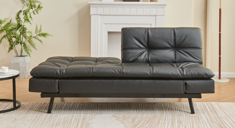 Black Faux Leather Convertible Sofa Bed – IF-8050