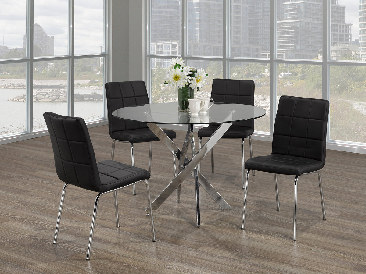 10mm Tempered Clear Glass with Chrome Legs Dinette Set – T-1447 C-1760