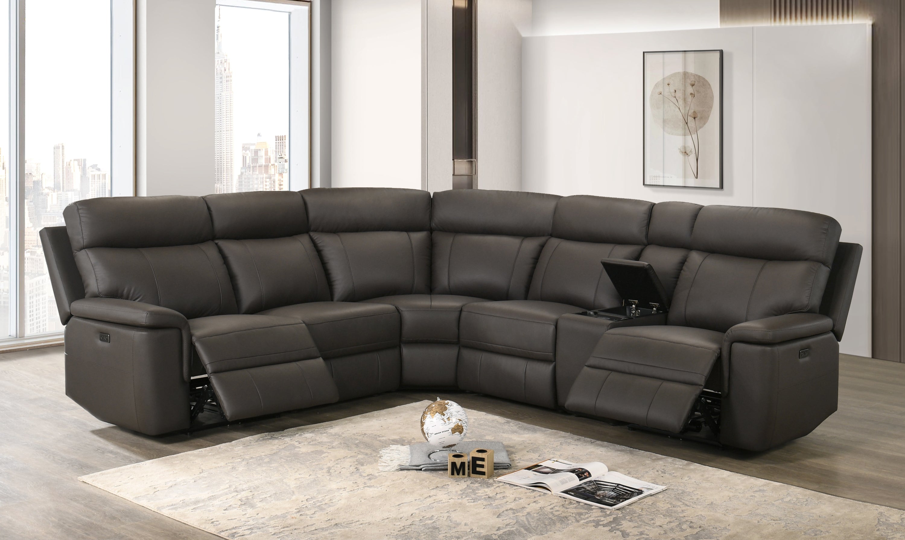 Soft Chocolate Brown Genuine Leather/Match Sofa Recliner Set – IF-8500 Recliner