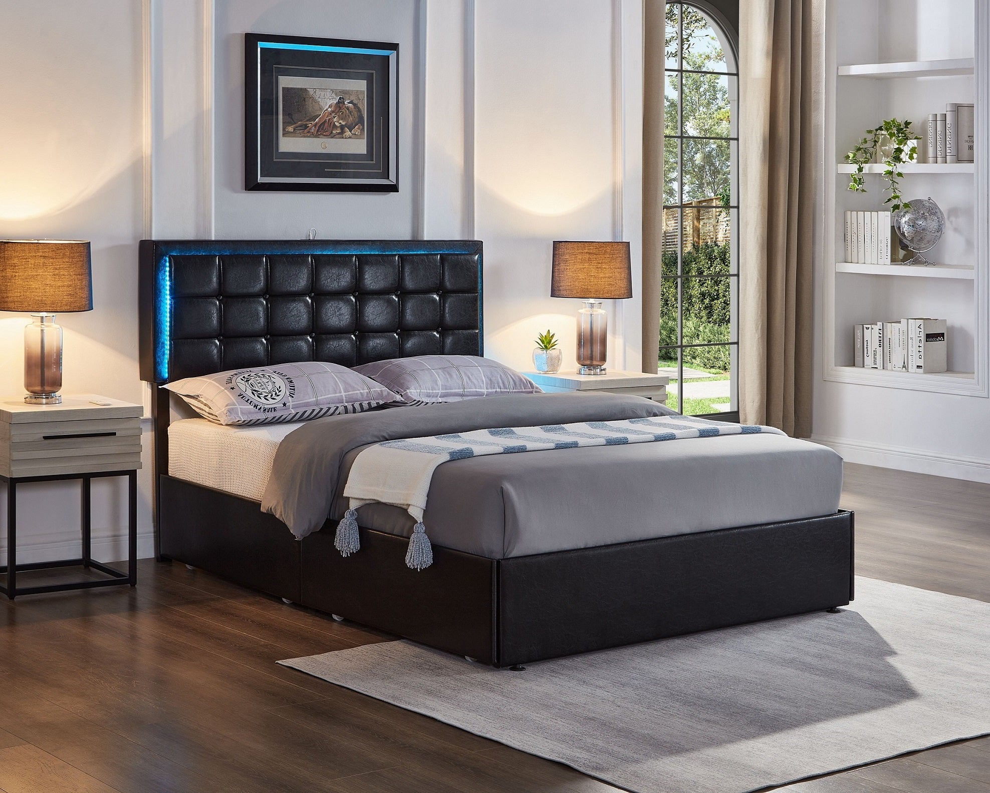 Black Faux Leather Storage Bed with LED Headboard – IF-5400