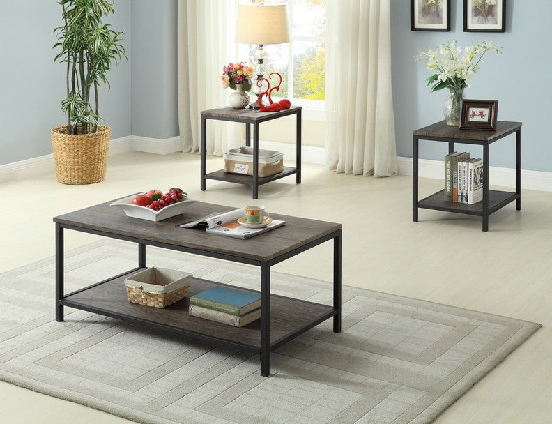 Industrial Wood & Metal Coffee Table Set with Shelf – IF-2008
