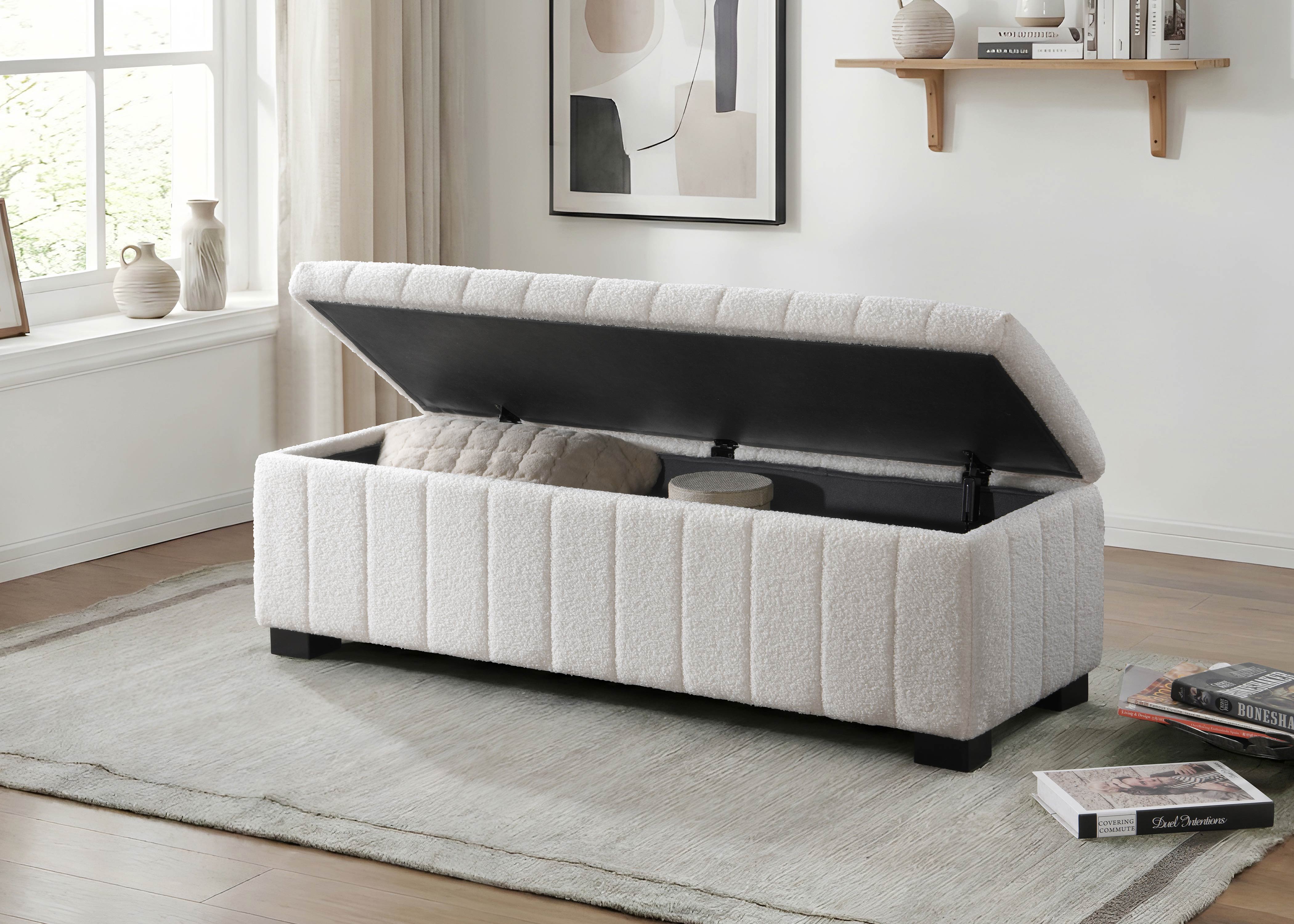 Soft White Teddy Bear Fabric Bench / Ottoman – IF-6260