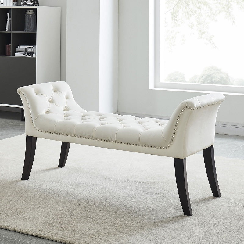 Ivory Tufted Bench with Rolled Arms – IF-6233