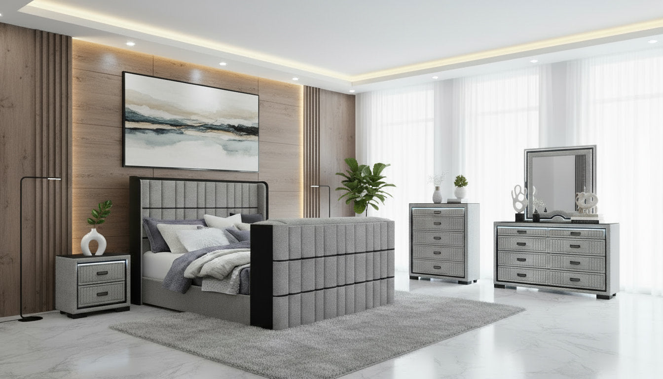Isabella - Grey Bedroom Set with TV support