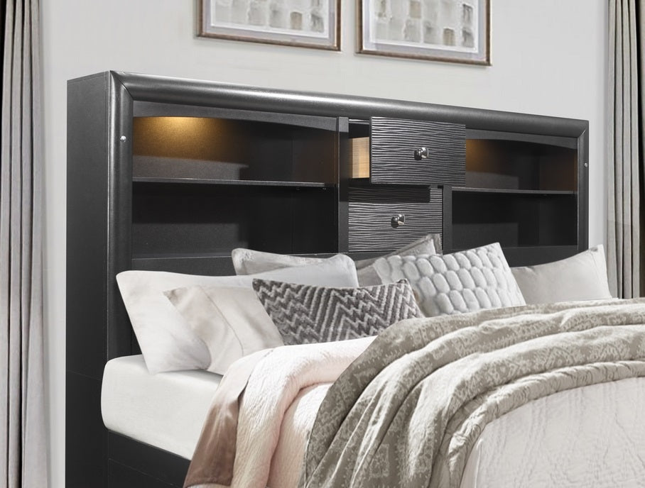 Ava 'Jordyn' Grey Storage Bedroom Set with LED Lighting – Ava - Jordyn (Grey)