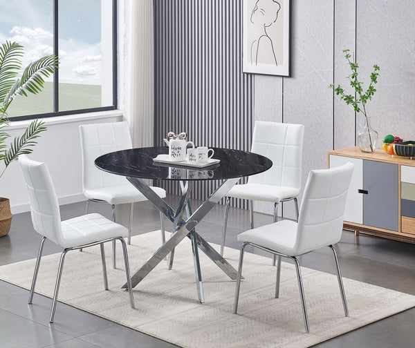 Chairs: White PU Cushion Seats with Chrome Legs Dinette Set – T-1446 C-1761