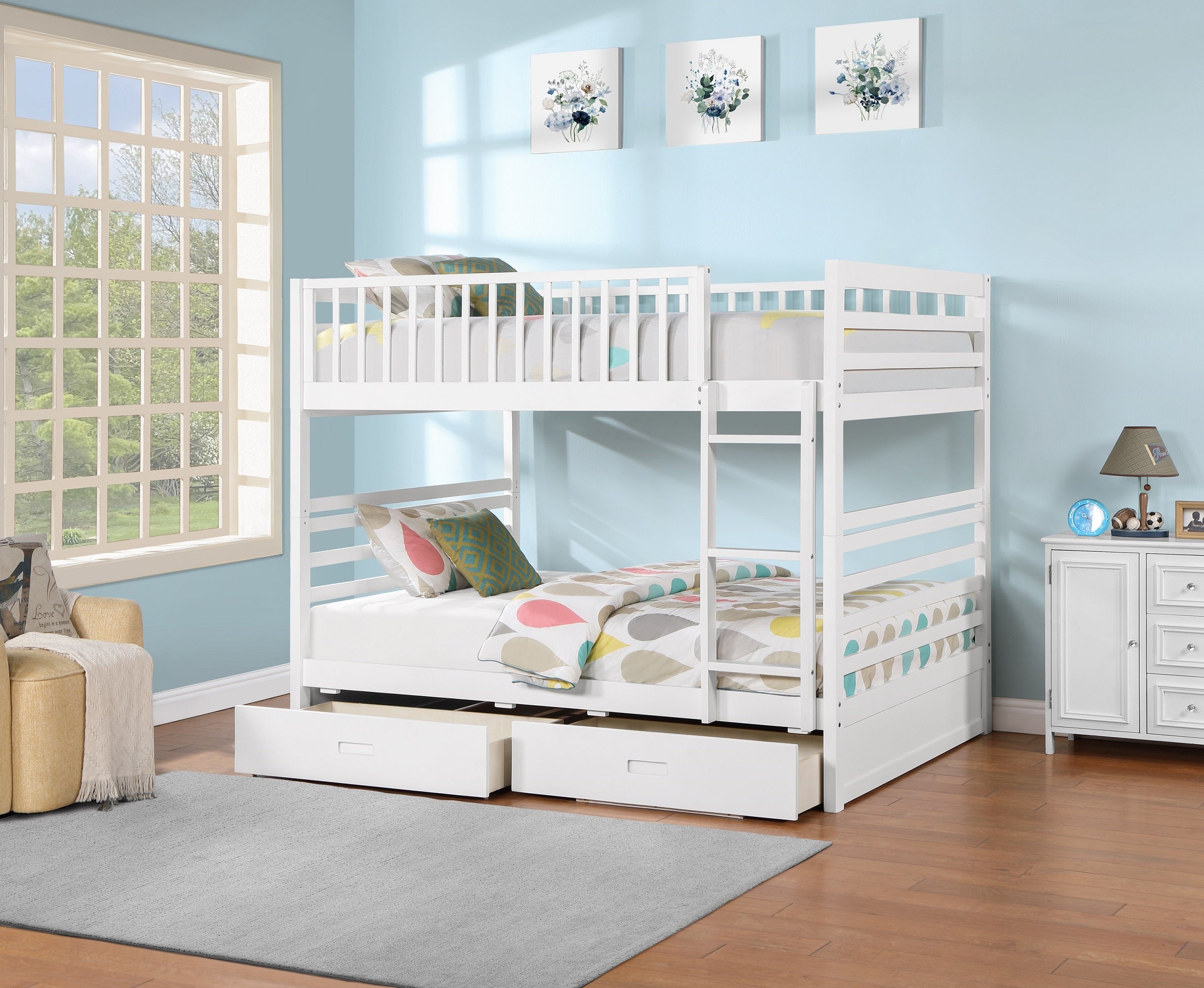 Made from Solid Wood and Wood Veneers Bunk Bed – B-115W (Double/Double)