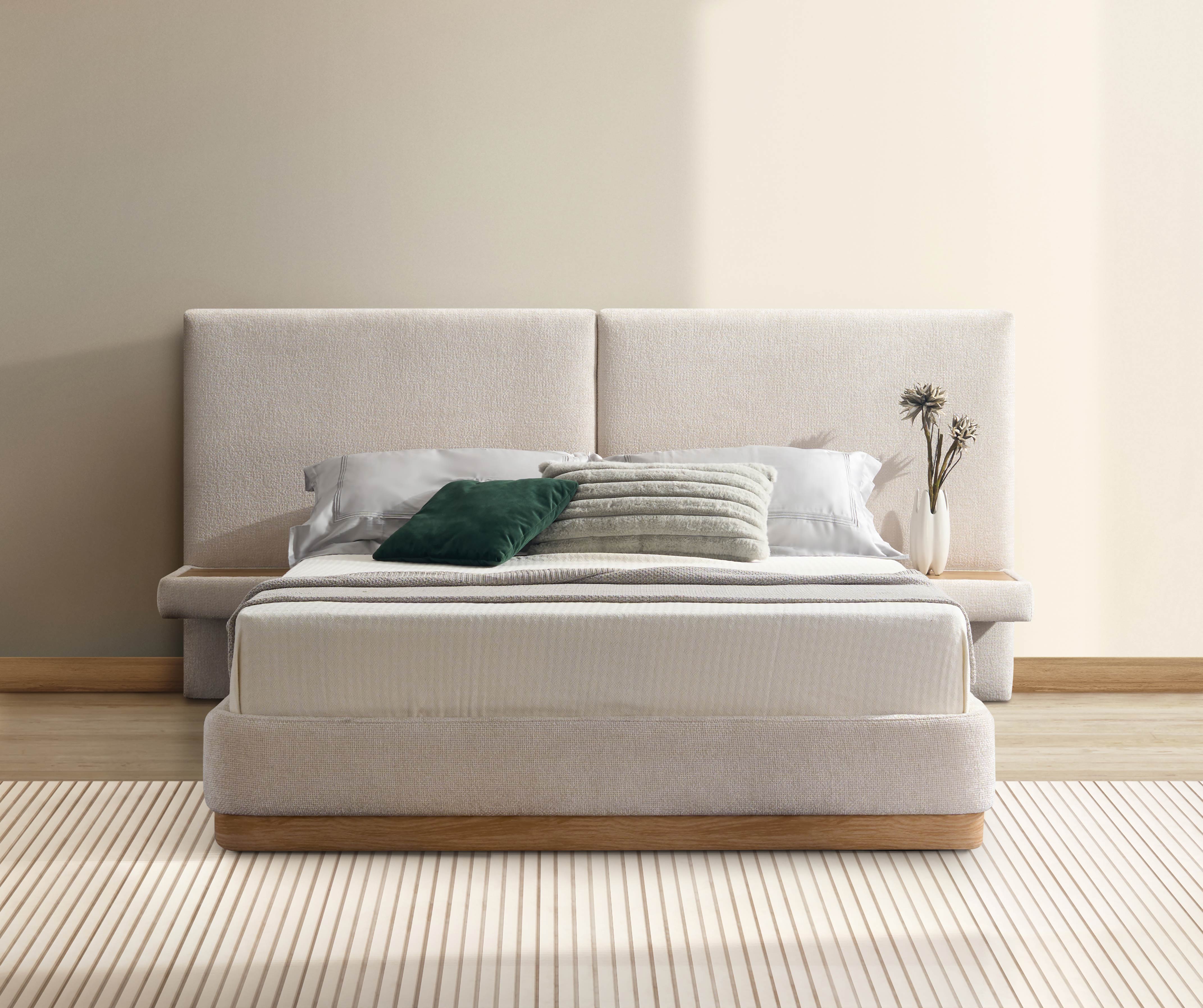 Ivory Platform Bed with Floating Nightstands – IF-5927