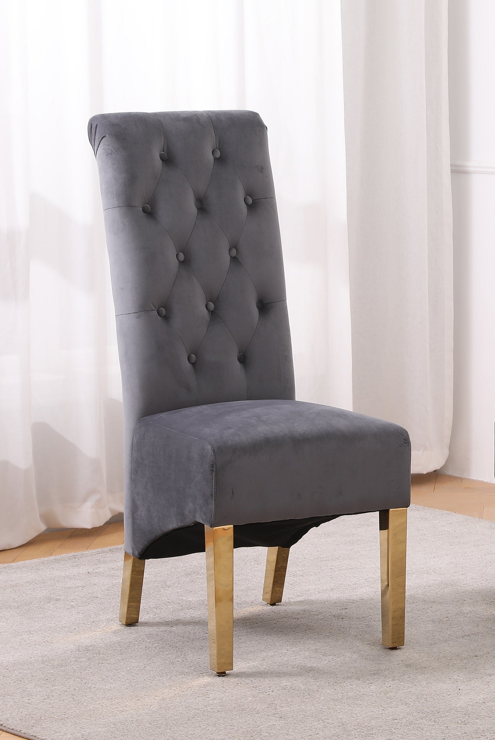 Image of c-1290: 02 grey velvet dining chair.