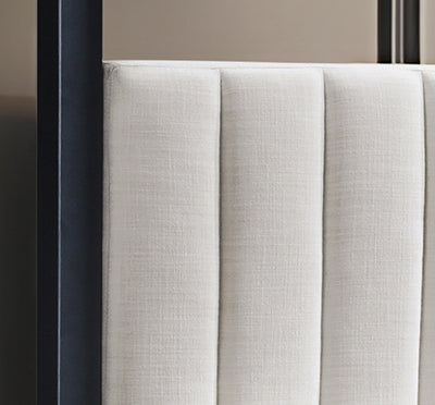 Modern Canopy Bed with Beige Upholstered Headboard – IF-5932