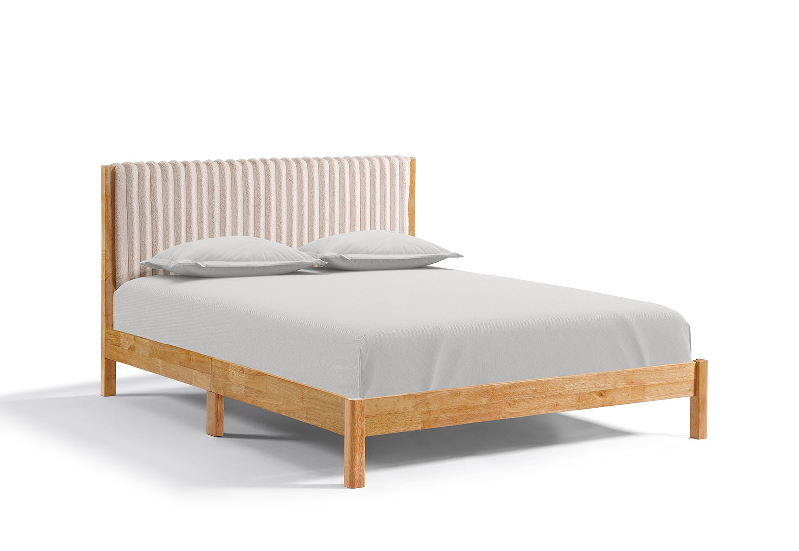 Natural Wood Platform Bed with Upholstered Headboard – IF-5598