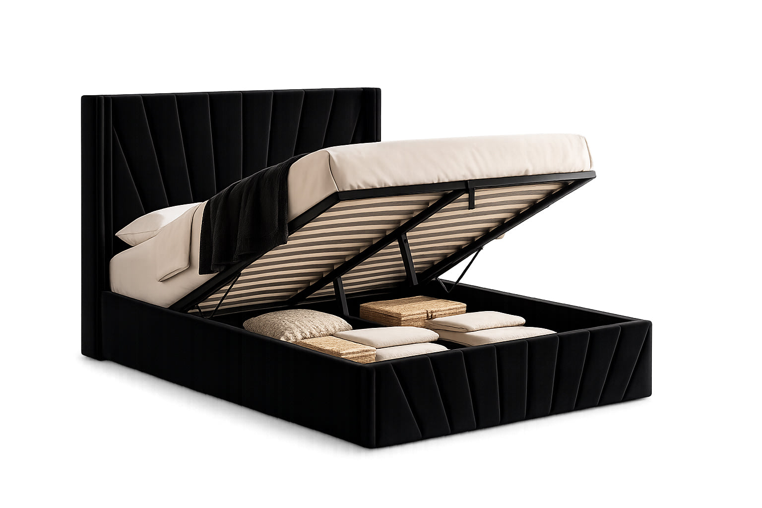 Black Velvet Storage Bed with Hydraulic Lift – IF-5873
