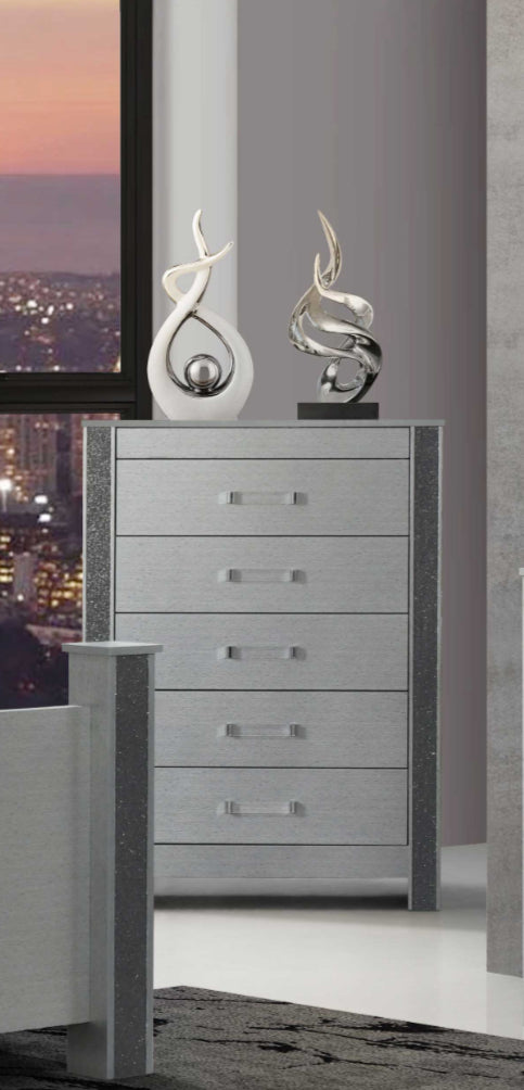 5 spacious pull-out drawers for convenient storage Chest – Logan-Silver Chest