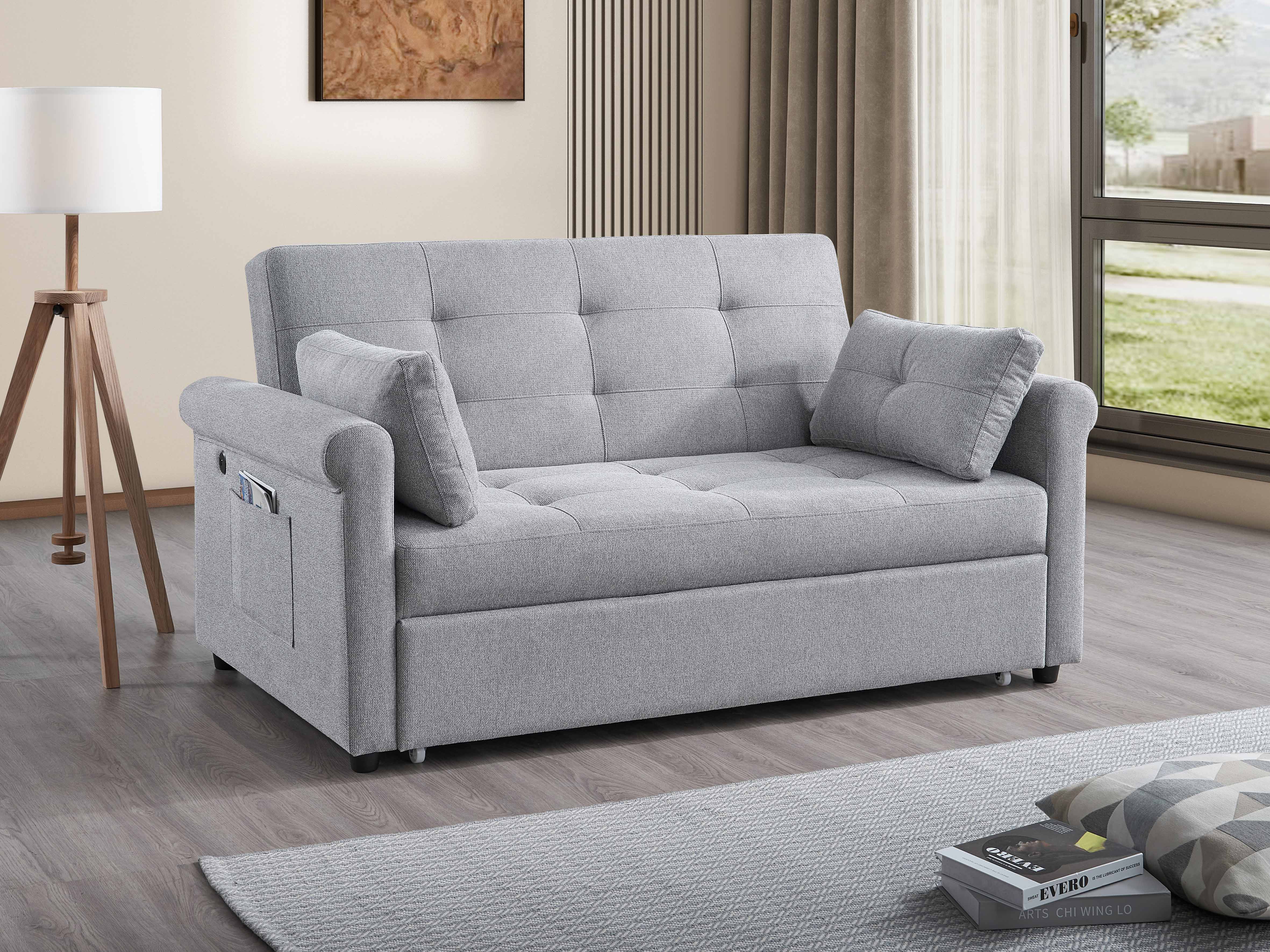 Grey Tufted Pull-Out Sofa Bed – IF-9045 (64")