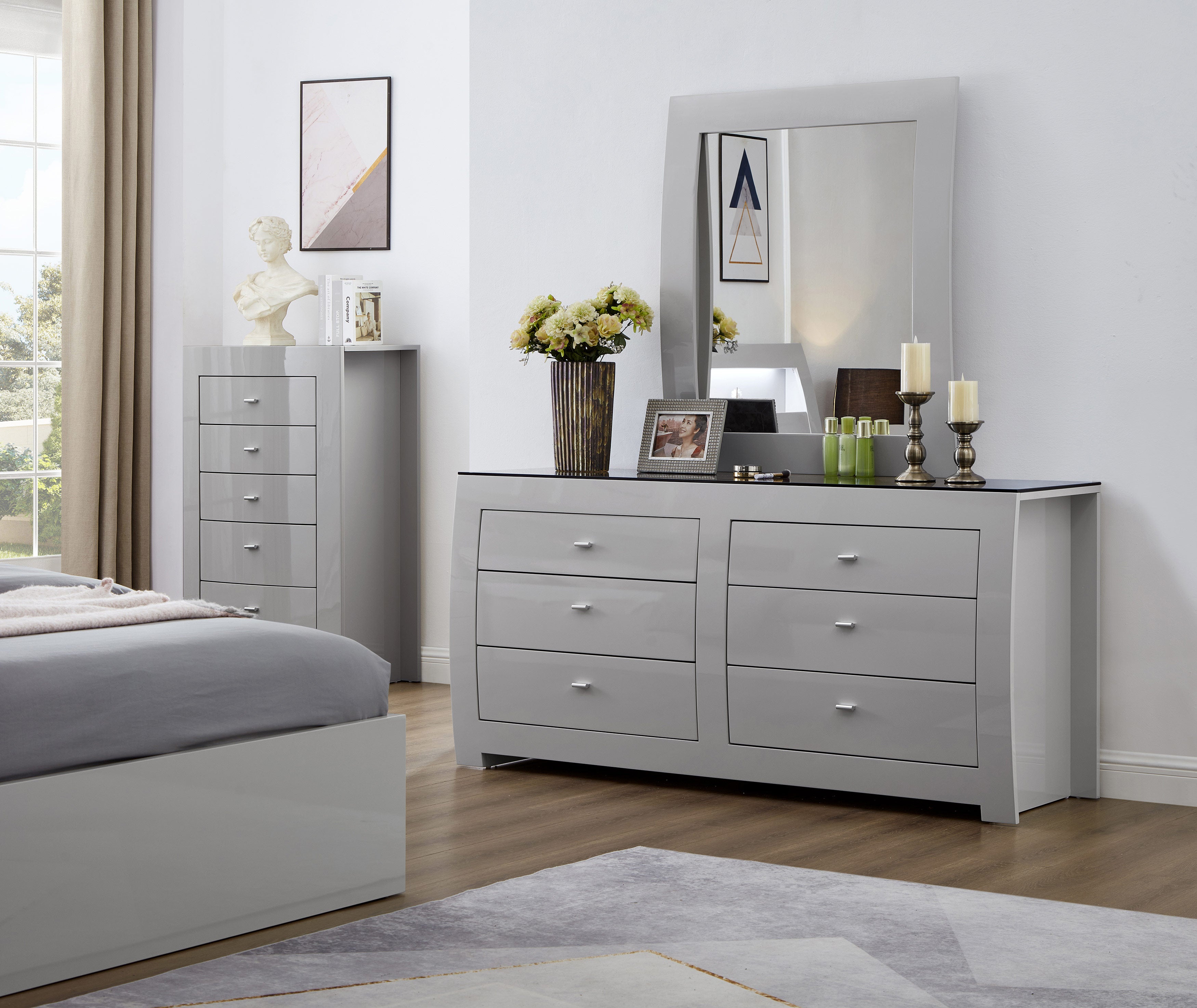 New York Grey Storage Bedroom Set with LED Lighting – New York