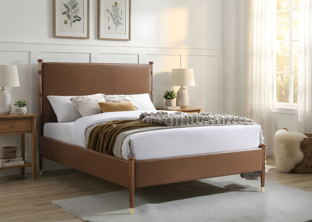 Cognac Brown Wood Platform Bed – IF-5125