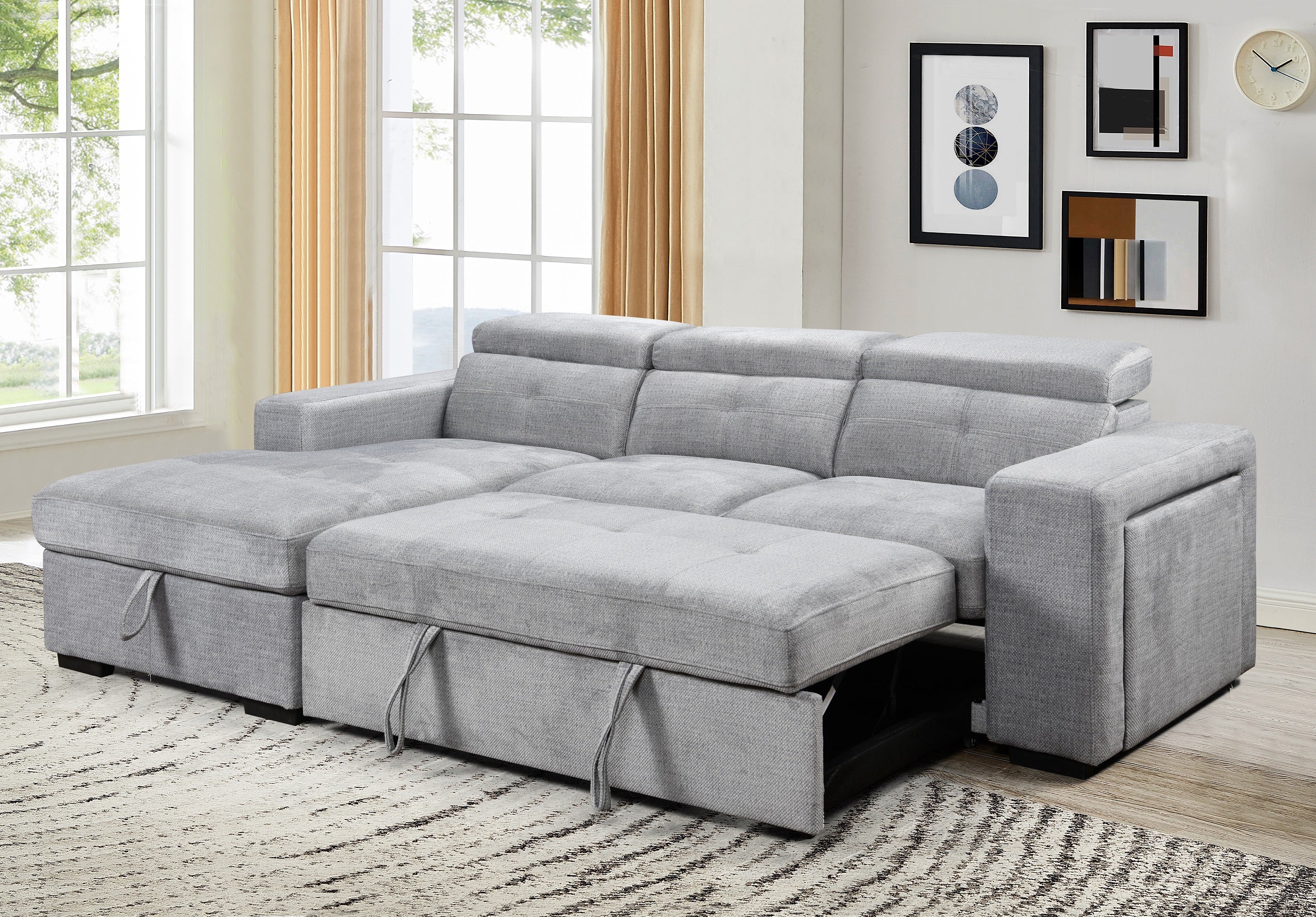 Light Grey Tufted U-Shape Sectional Sofa with Storage – IF-9080 LHF