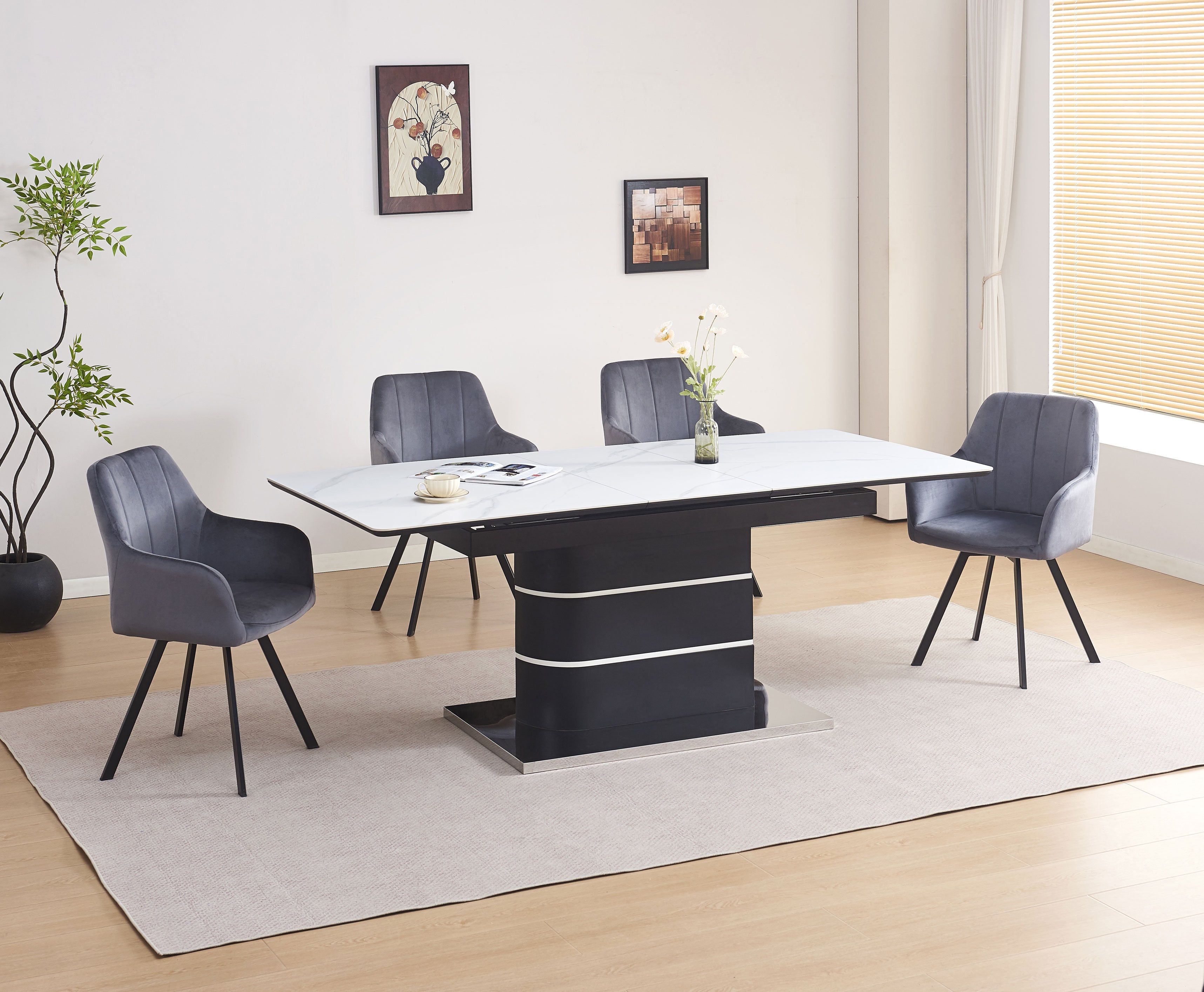 Upholstered in soft dark grey velvet Dinette Set – T-1410 C-1412