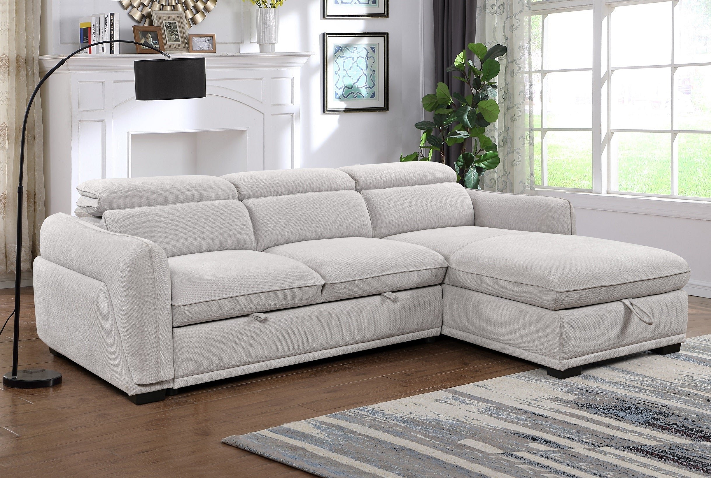Grey Sleeper Sectional Sofa with Storage Chaise – IF-9006 RHF