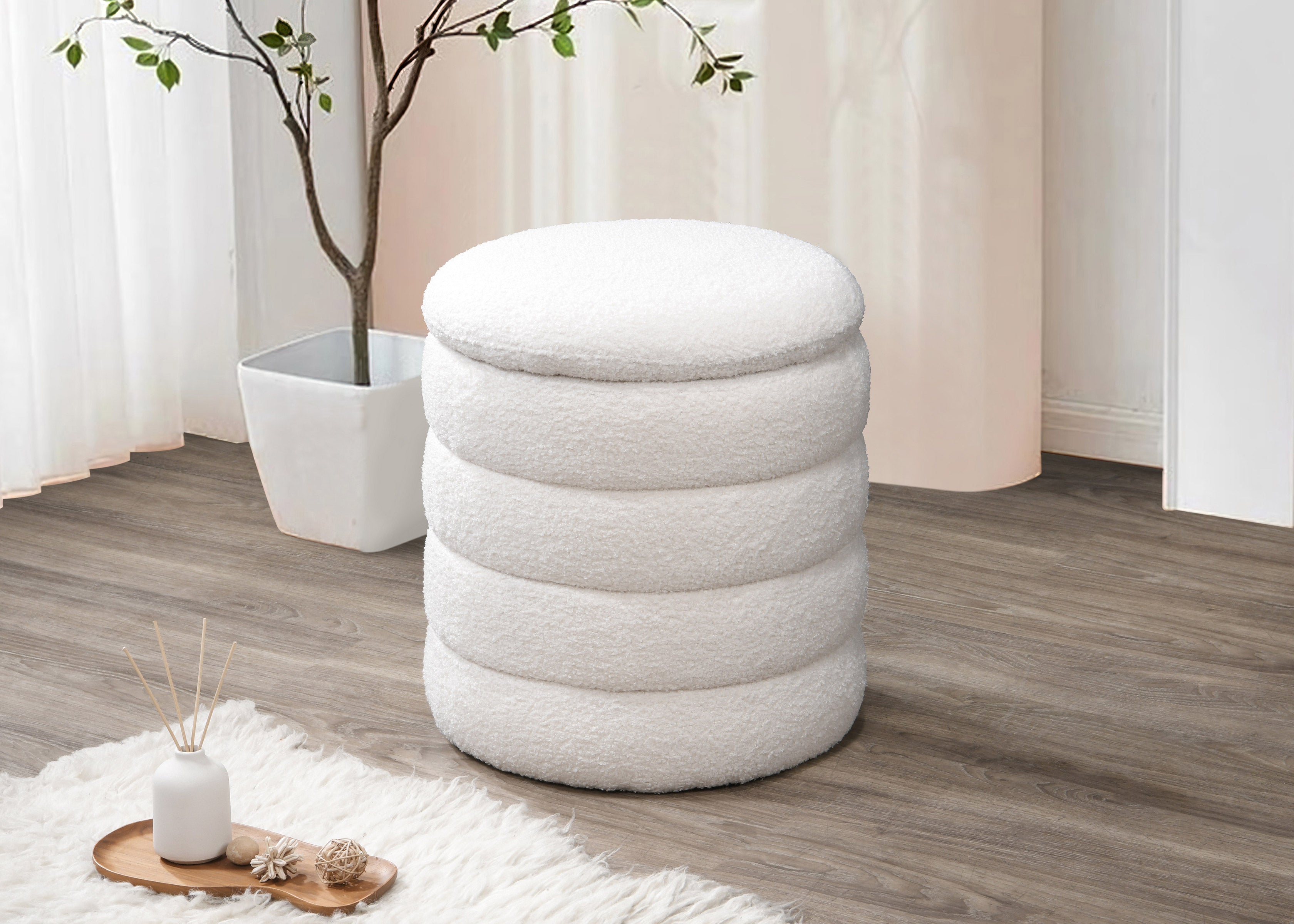 Soft Ivory Teddy Bear Fabric Bench / Ottoman – IF-6240