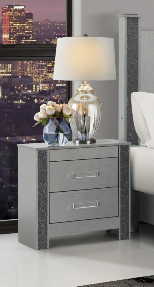 2 spacious pull-out drawers for convenient storage Night Stand – Logan-Silver Night Stand