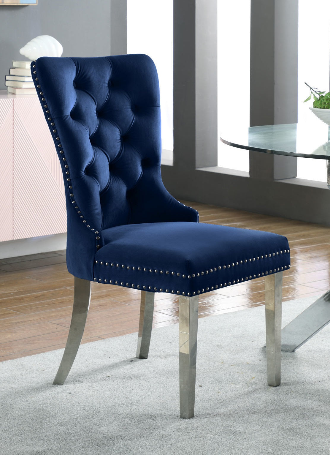 Blue Velvet/ Polished Chrome Accent Chair – C-1262