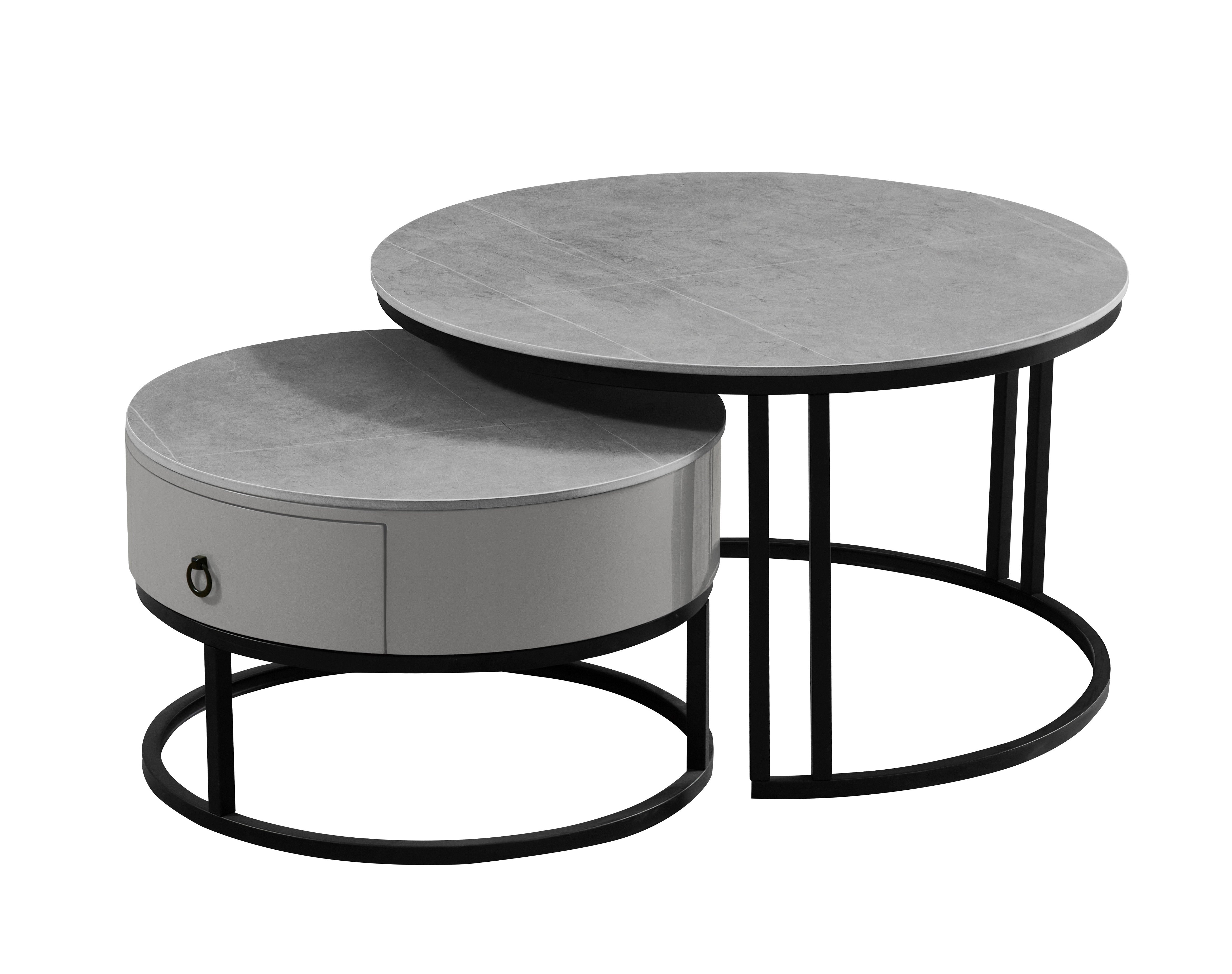 Armani Grey Stone Top With Black Steel Base Coffee / Side Table – IF-2668