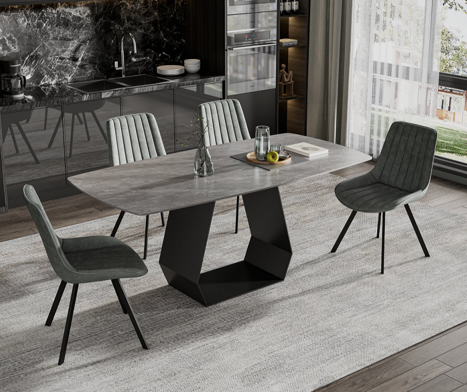 Chairs: Soft Grey PU, Black Steel Legs Dinette Set – T-1560 C-1561
