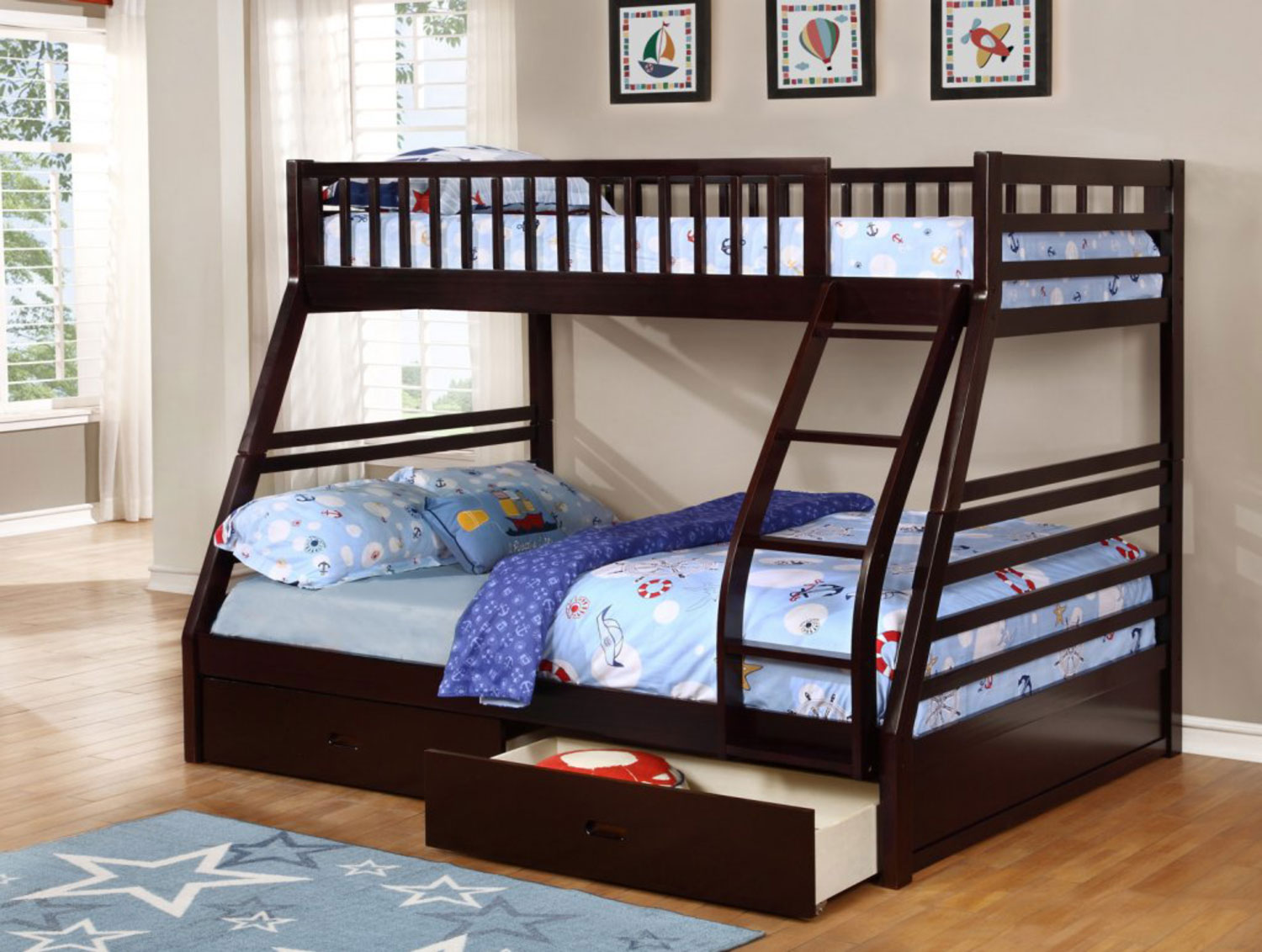 Made from Solid Wood and Wood Veneers Bunk Bed – B-117E (Single/Double)