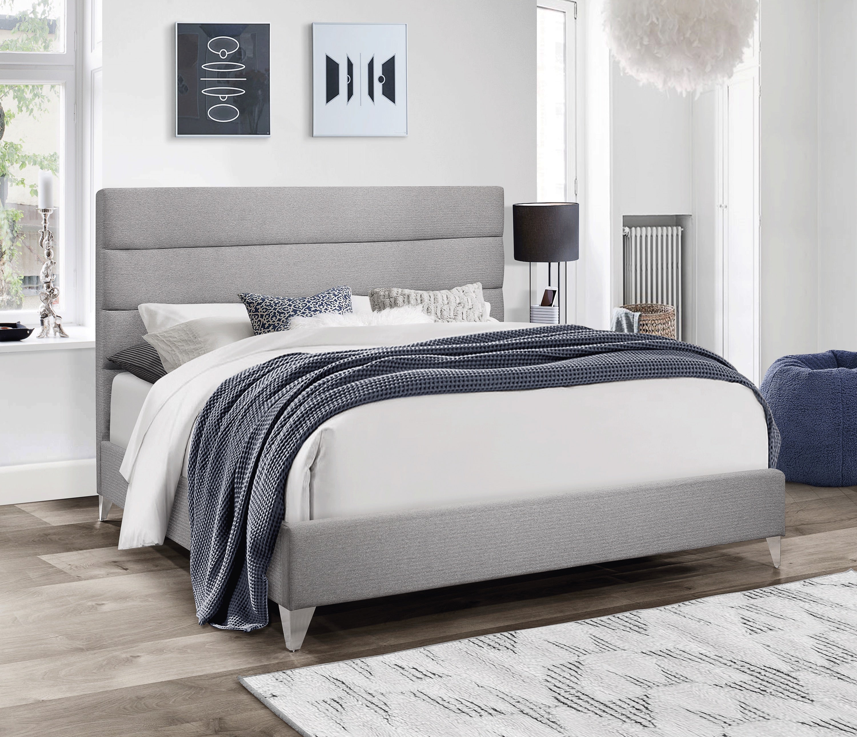 Light Grey Channel-Tufted Upholstered Bed – IF-5235