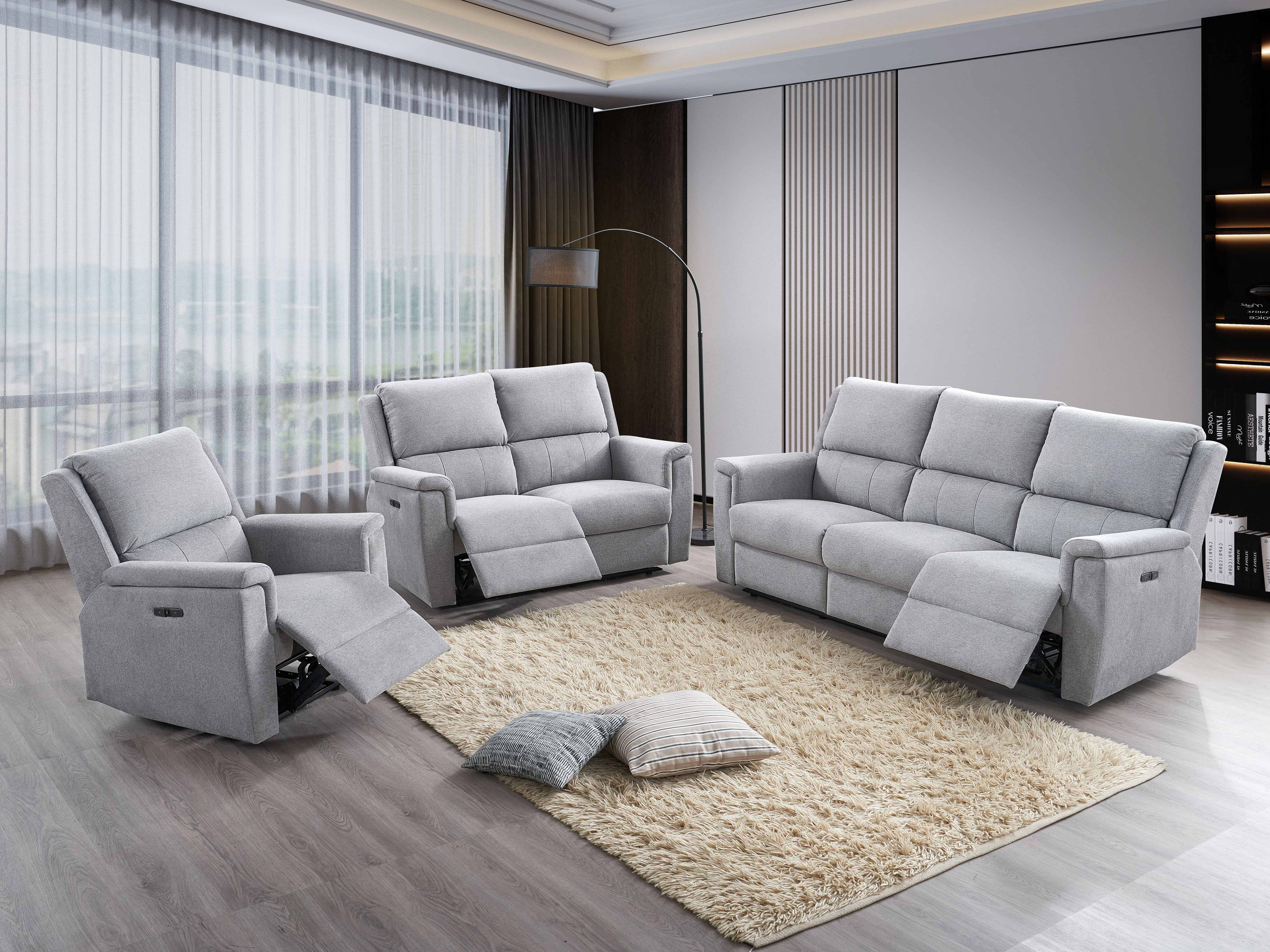 Light Grey Fabric Power Reclining Sofa & Loveseat Set – IF-8155 (Fabric-Power)