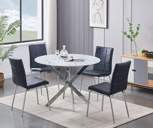 Chairs: Black PU Cushion Seats with Chrome Legs Dinette Set – T-1445 C-1760