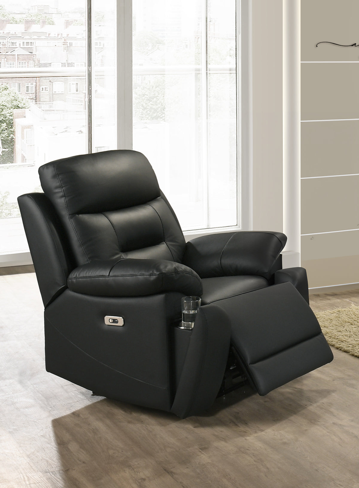 Black Leather Power Recliner Chair with Cupholders – IF-8161-C Recliner