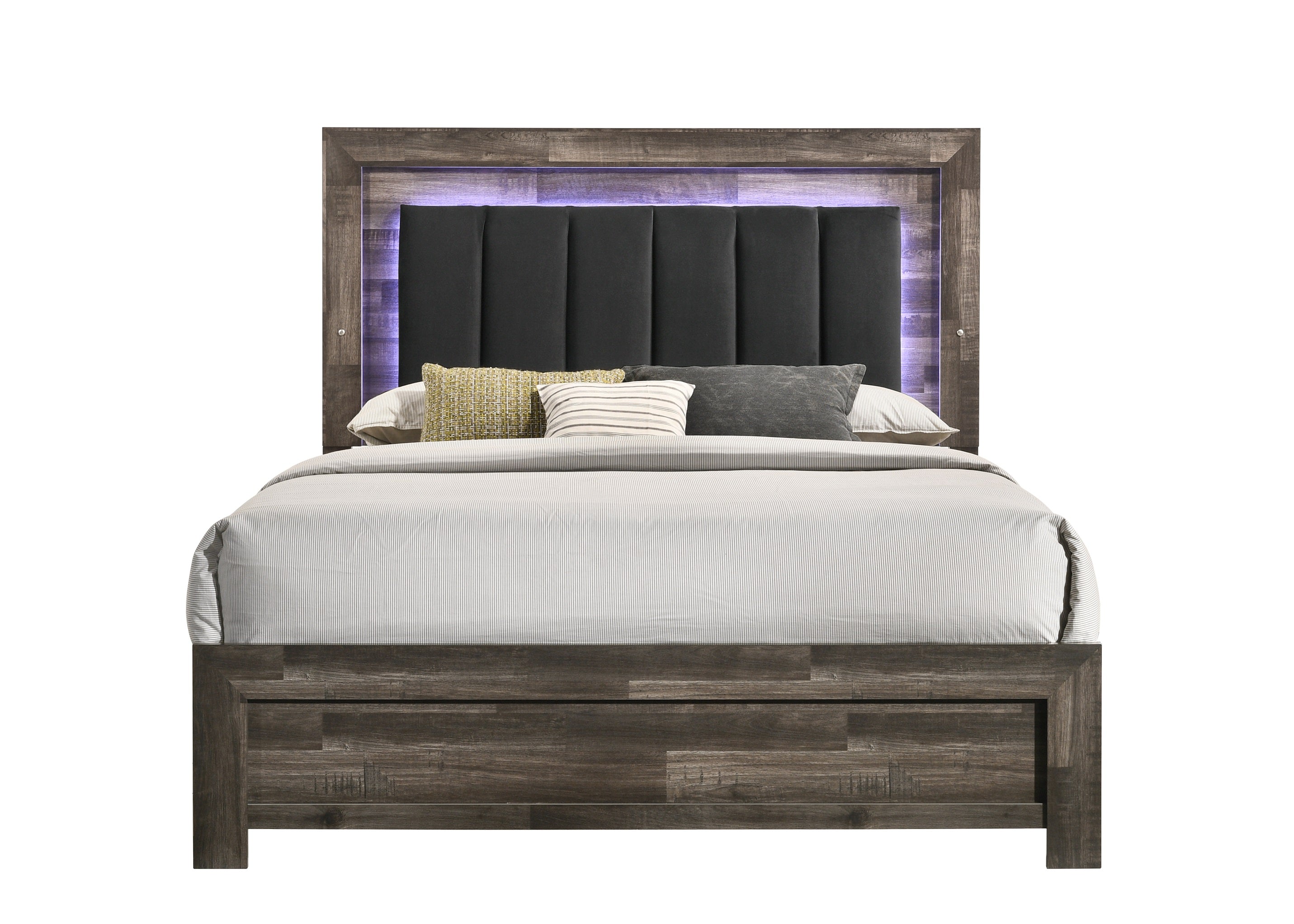Athens Grey Wood Bedroom Set with LED Accent Headboard – Athens