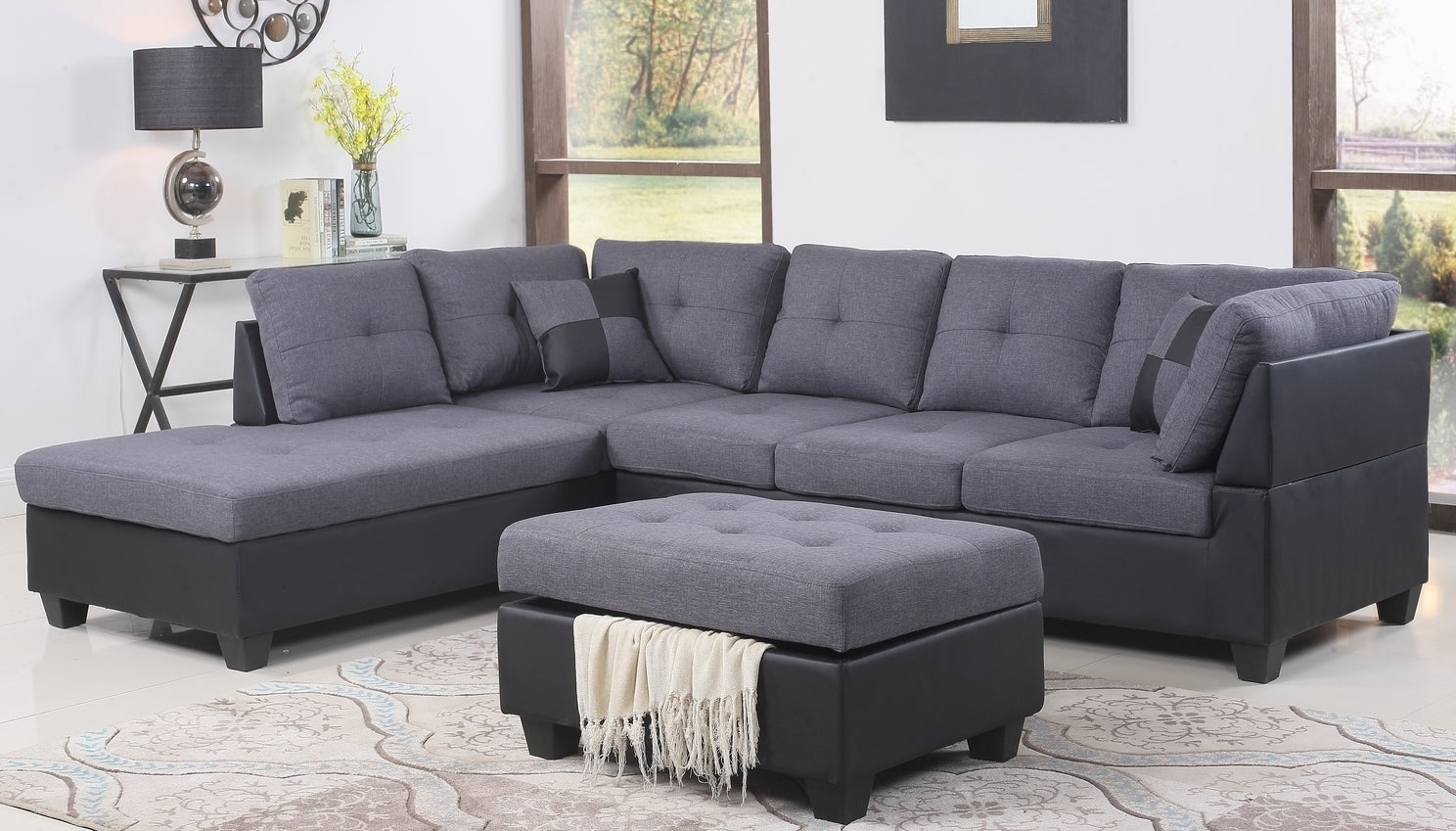 Image of liya sofa sectional fabric with ottoman.