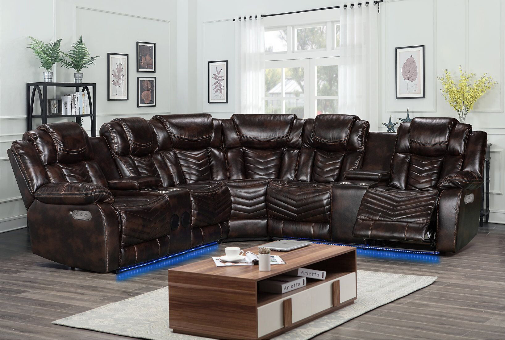 Image of rick recliner sofa sectional - air leather with led.