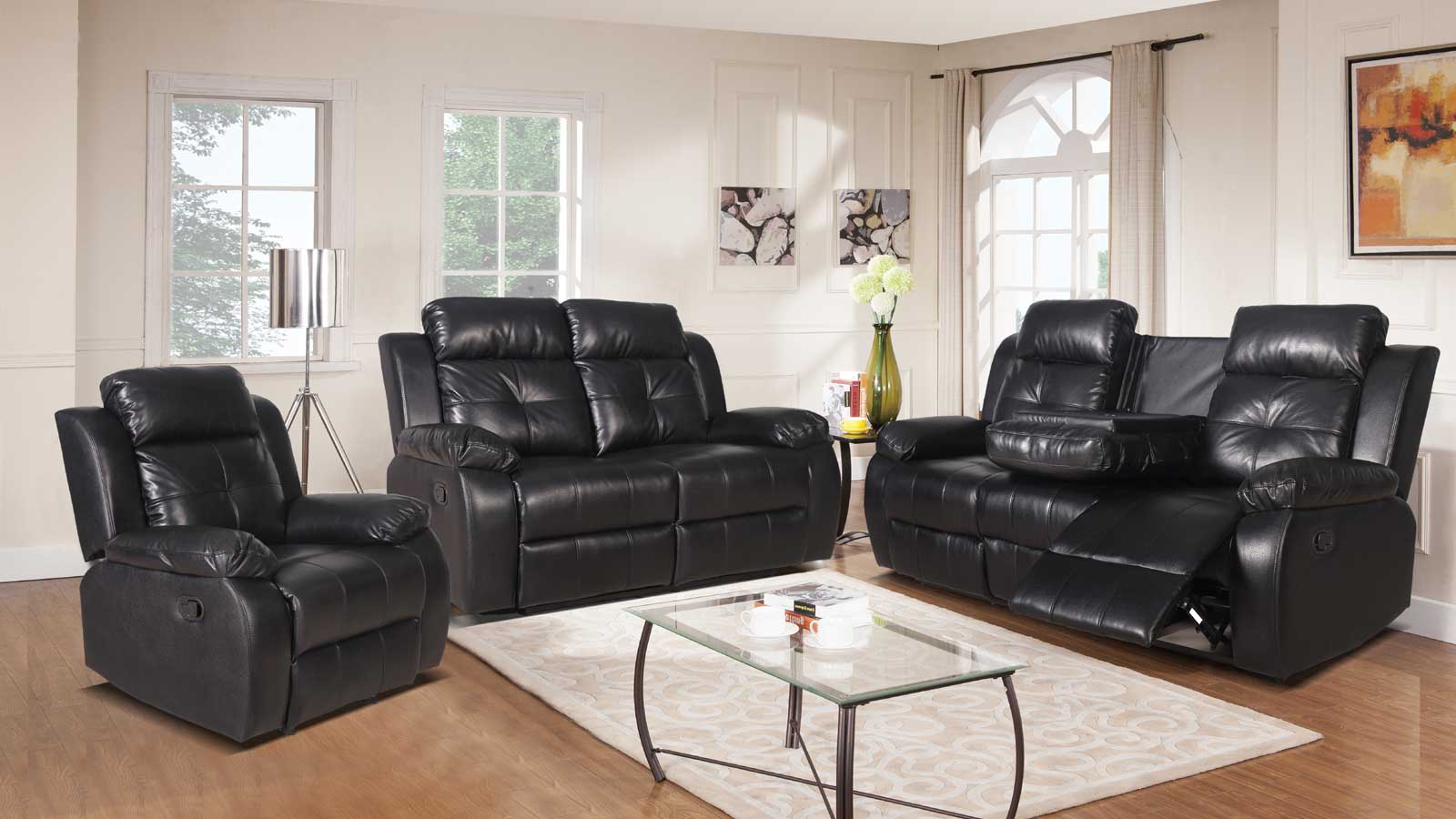 Image of vincent recliner sofa set - air leather.