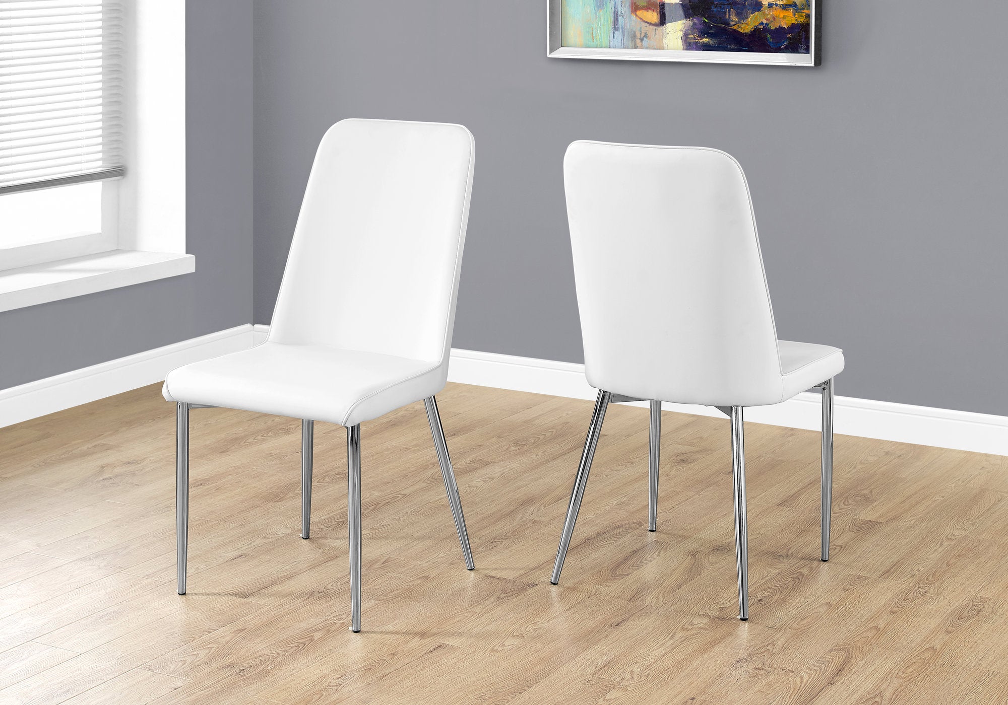 dining chair 2pcs 37h white leather look chrome i1033