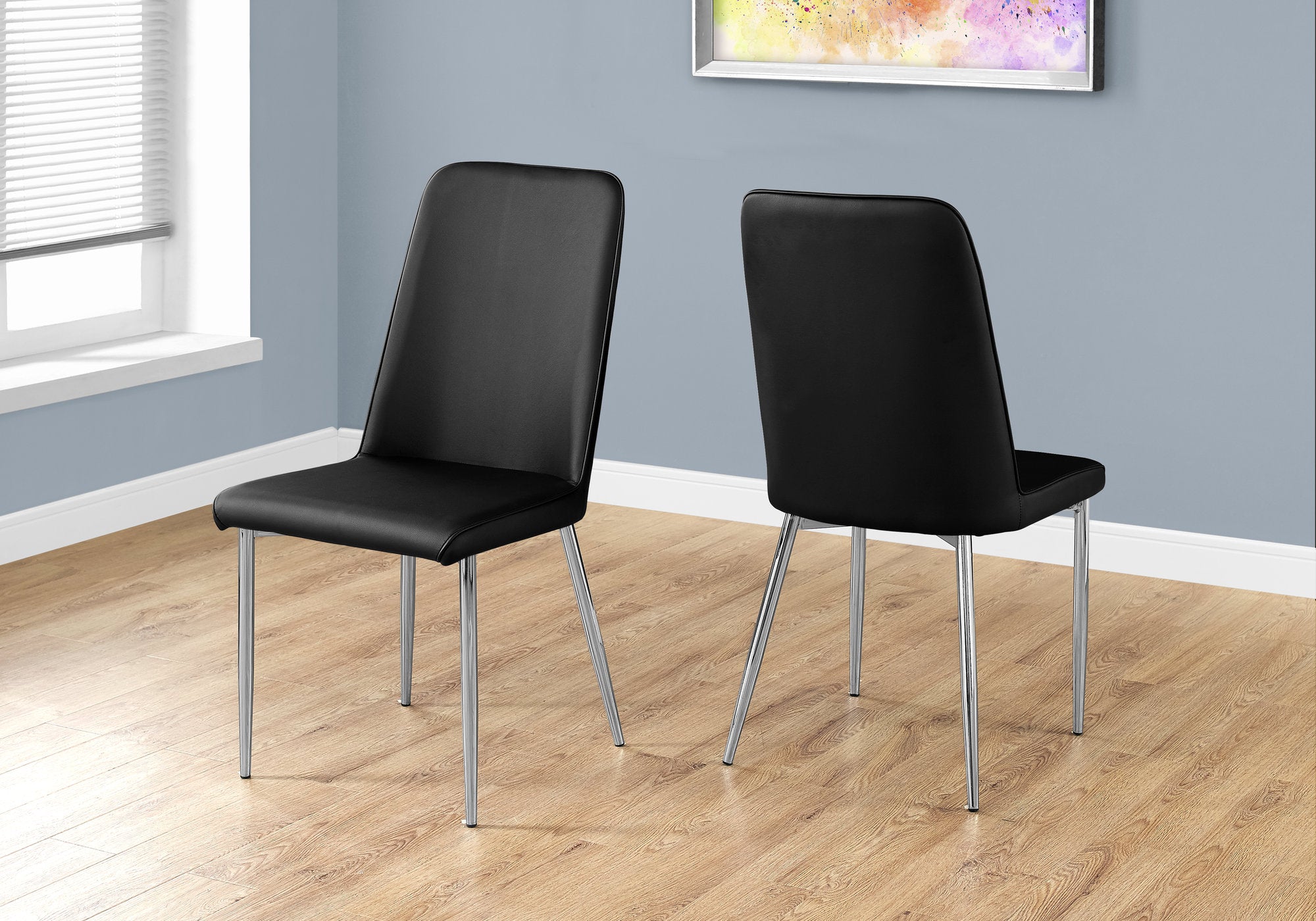 Image of dining chair - 2pcs 37inch h black leather-look chrome i 1034.