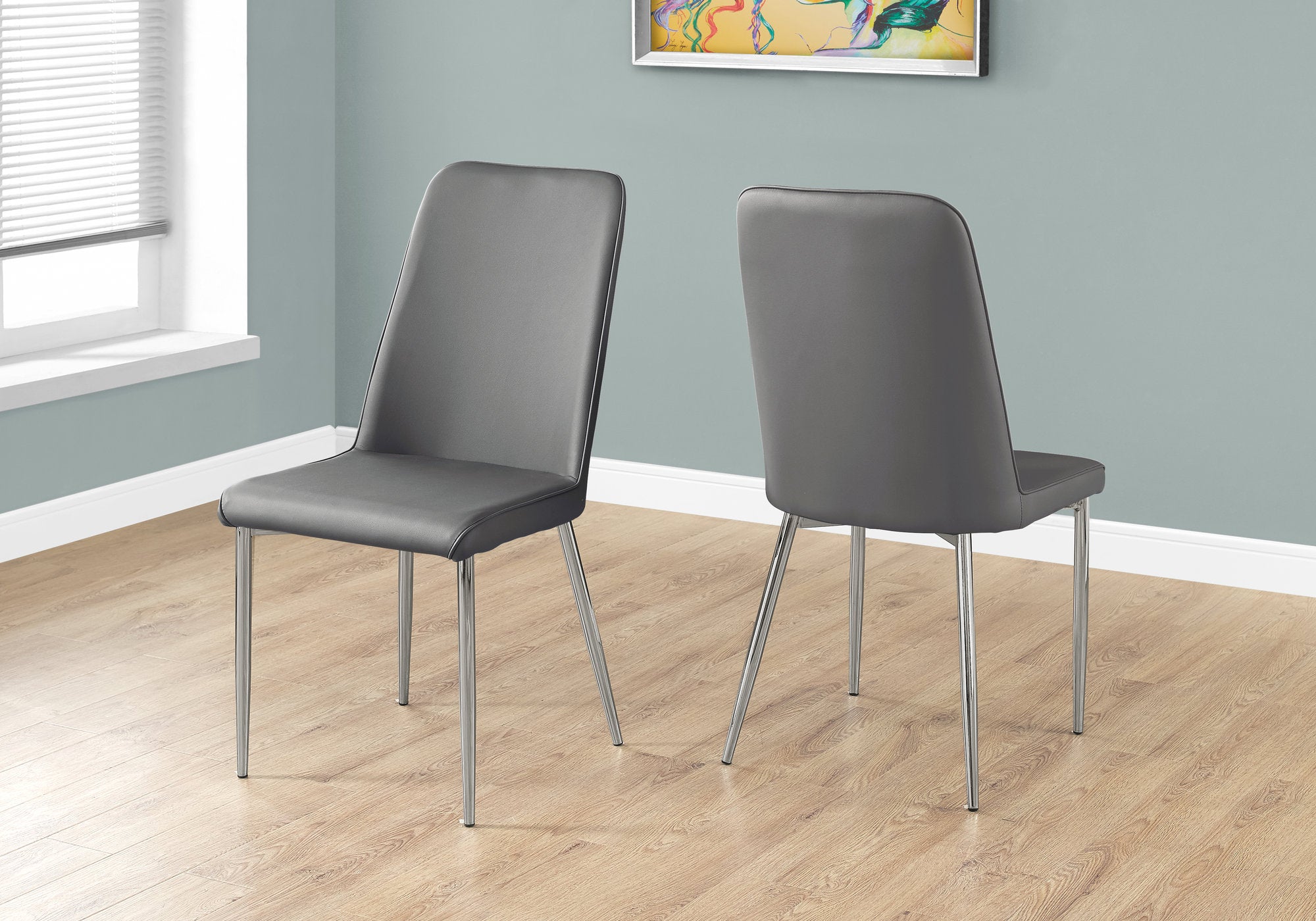 dining chair 2pcs 37h grey leather look chrome i1035