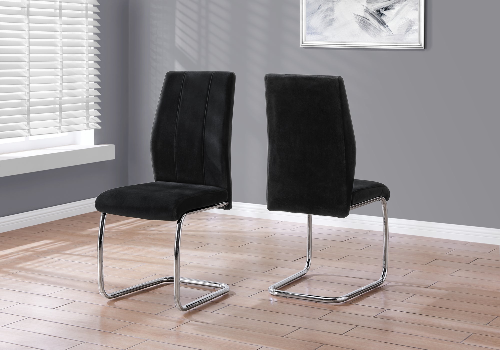 Image of dining chair - 2pcs 39inch h black velvet chrome i 1067.
