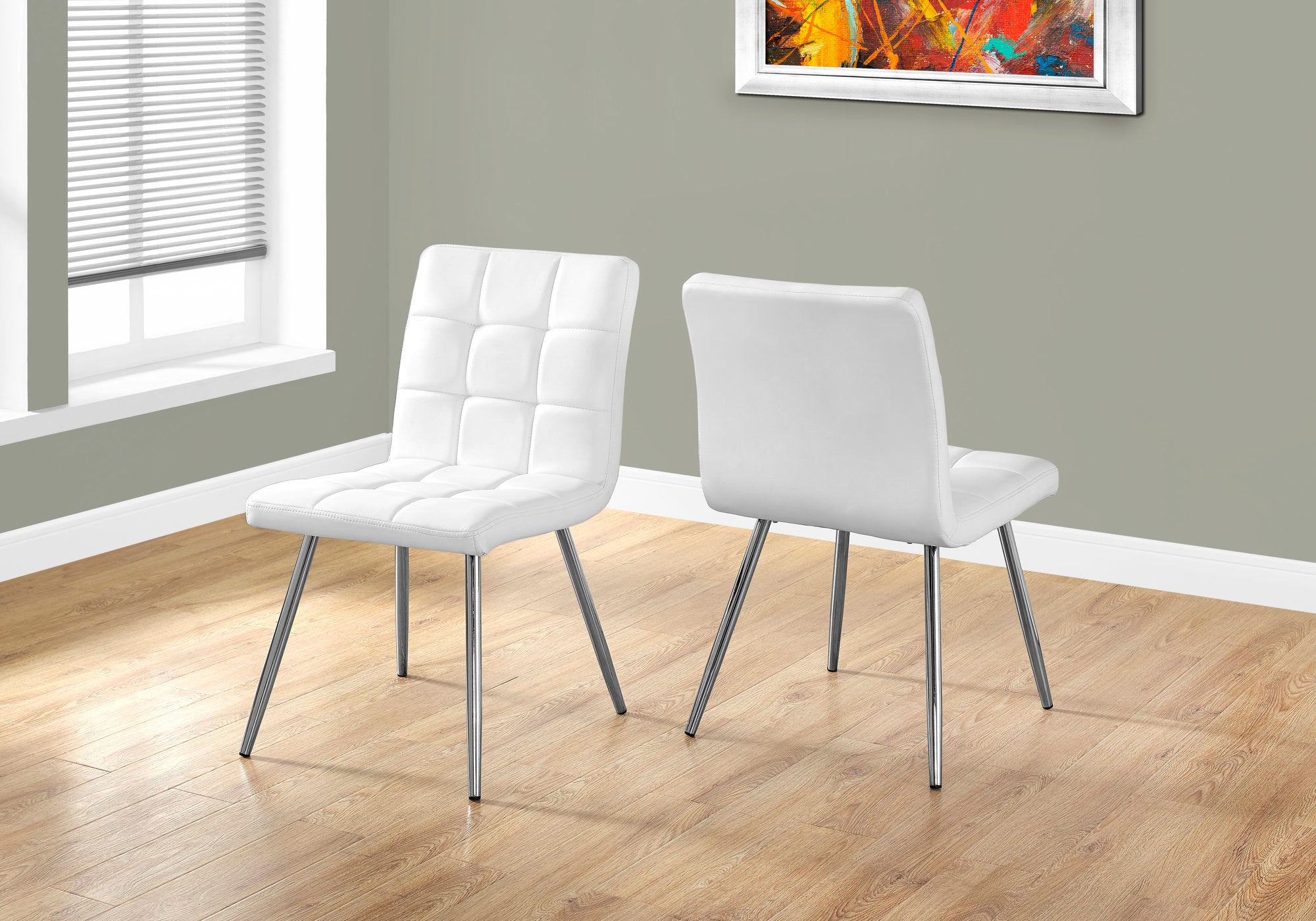 dining chair 2pcs 32h white leather look chrome i1071