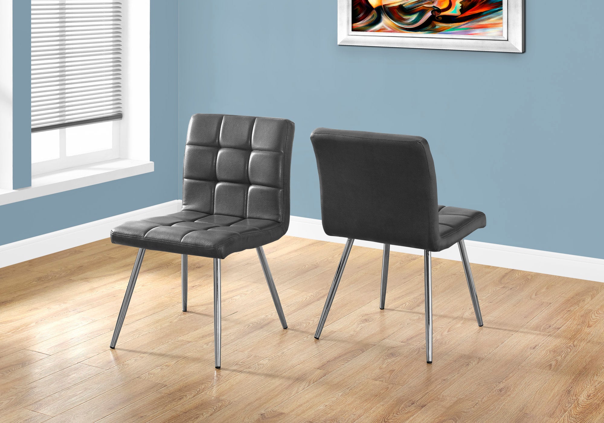 Image of dining chair - 2pcs 32inch h grey leather-look chrome i 1072.