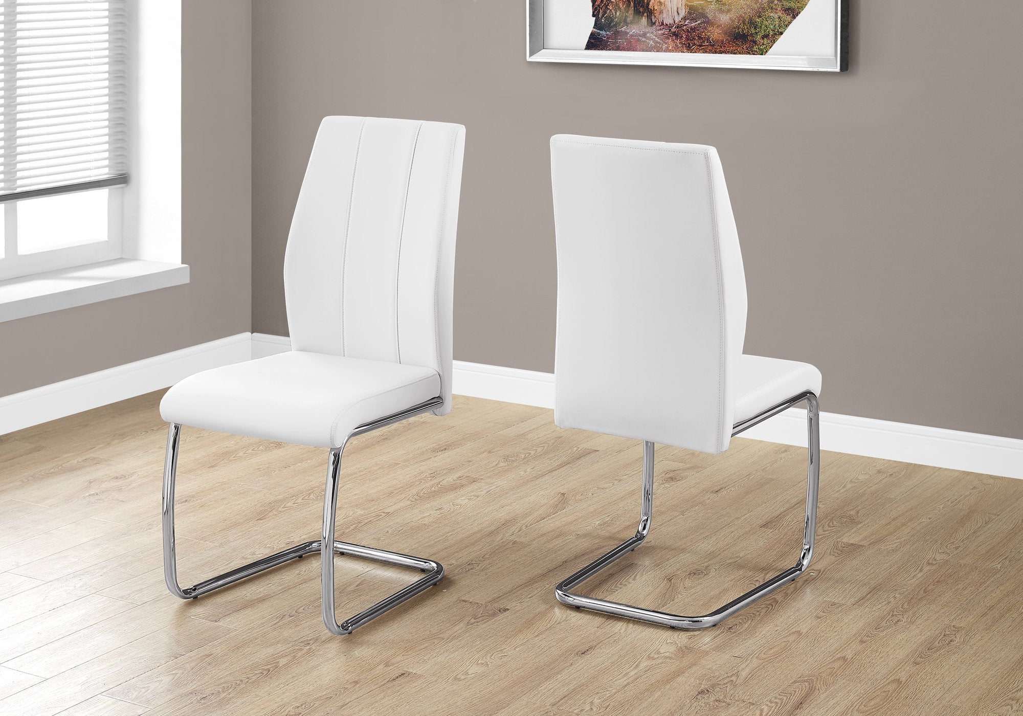 Image of dining chair - 2pcs 39inch h white leather-look chrome i 1075.