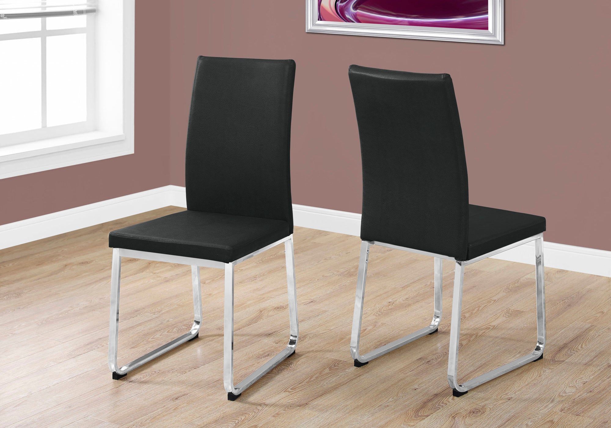 dining chair 2pcs 38h black leather look chrome i1092