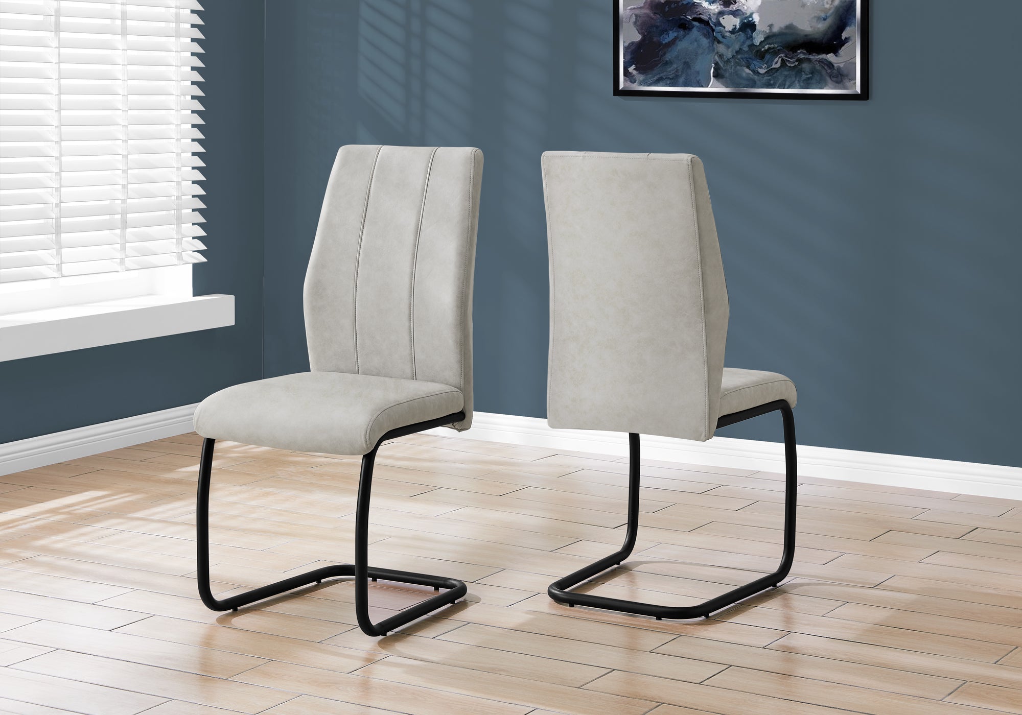 dining chair 2pcs 39h grey fabric black metal  i1113