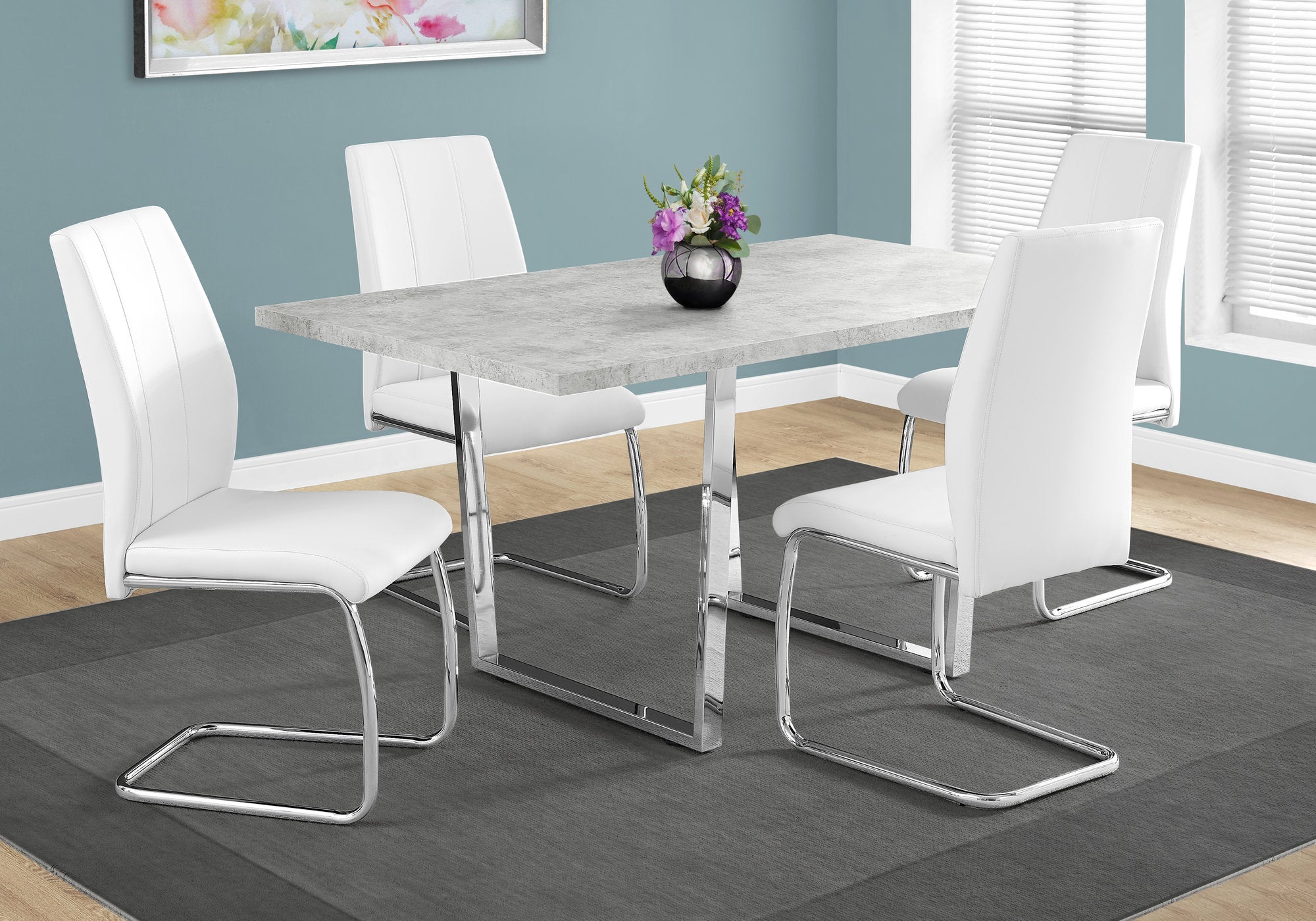 Image of dining table - 36inch x 60inch grey cement chrome metal i 1119.