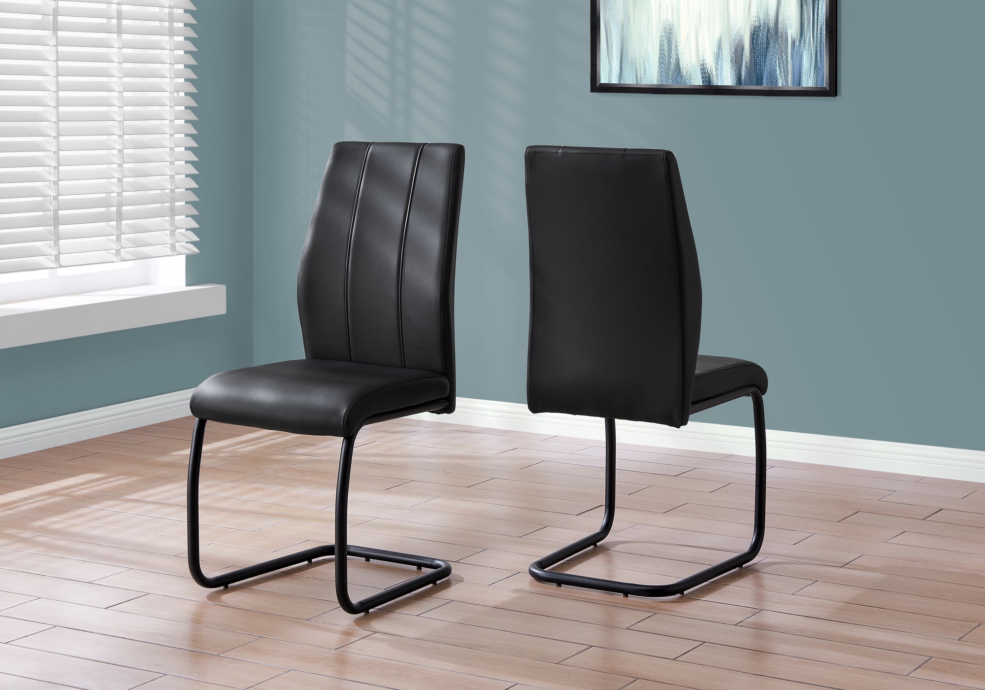 dining chair 2pcs 39h black leather look metal i1123